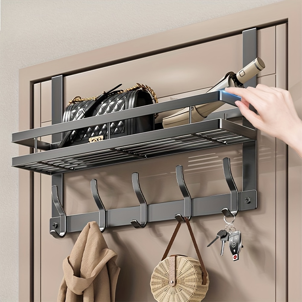 

Wall Mounted Coat Rack With Shelf, Behind-the-door Clothes Hook, Multi-use Kitchen Storage Organizer, Yz Style