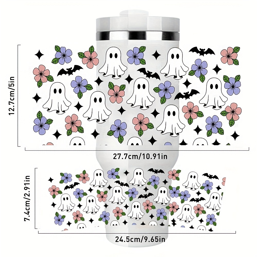 TEMU 1 Set/ 2pcs Uv Dtf Cup Wraps For 40 Oz Tumblers Featuring With , Flowers, And Bats. Rub-on Decals Are Perfect For 40oz Glass Cups