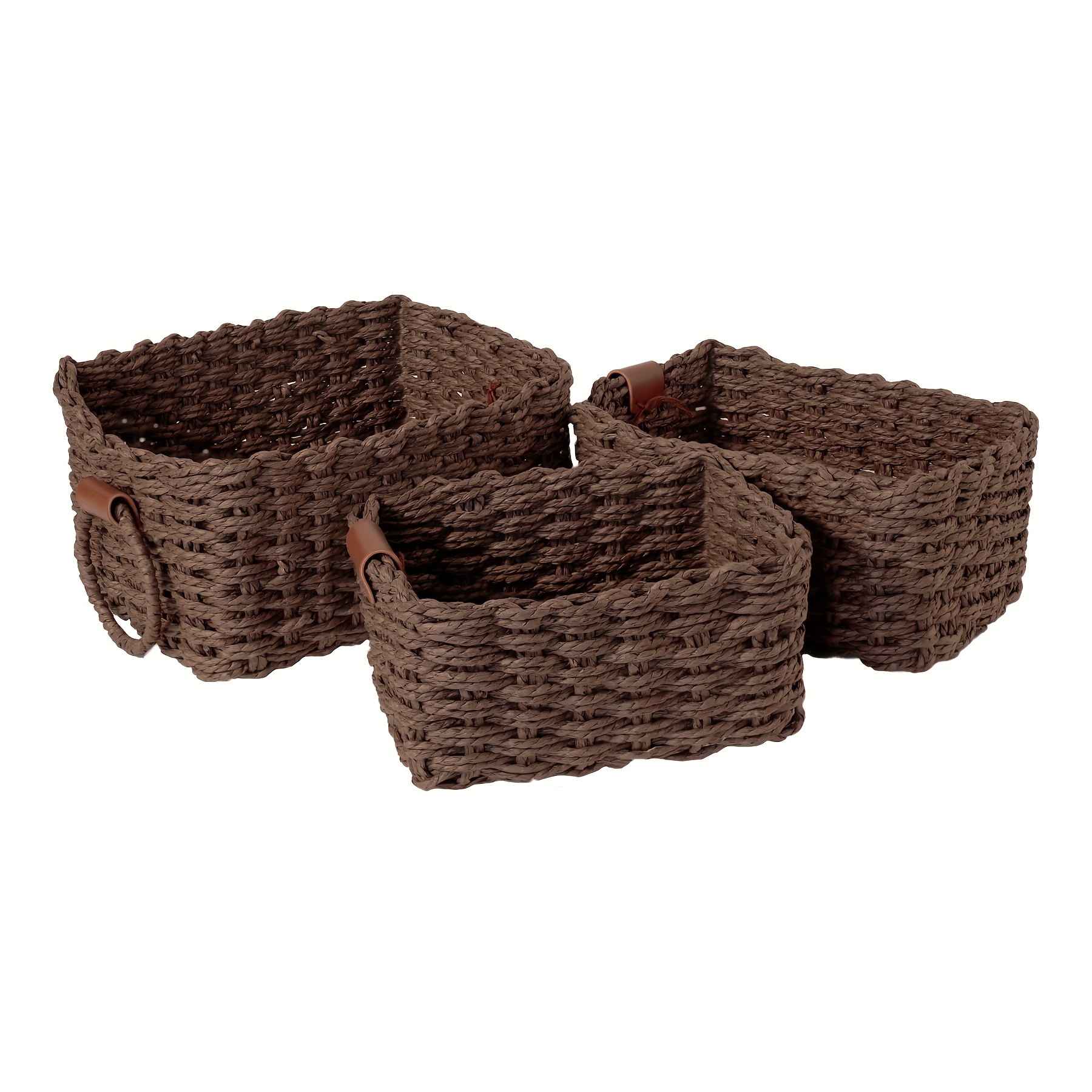 TEMU 3pcs Woven Storage Basket, Fall Decorations For Home, Baskets, , Storage Baskets For Home Decor And Storage, Paper Rope Storage Basket With