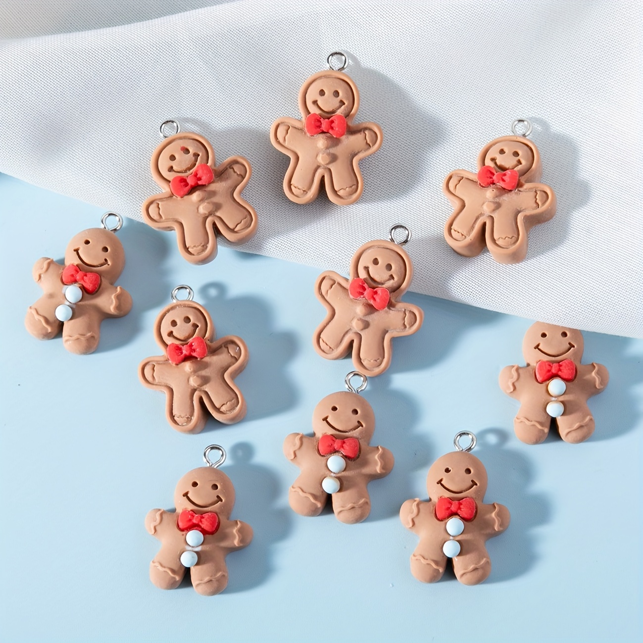 

10pcs Cute Gingerbread For Man Resin Charms For , Earrings & Keychains - Fashionable Christmas Craft Pendants By Sansango