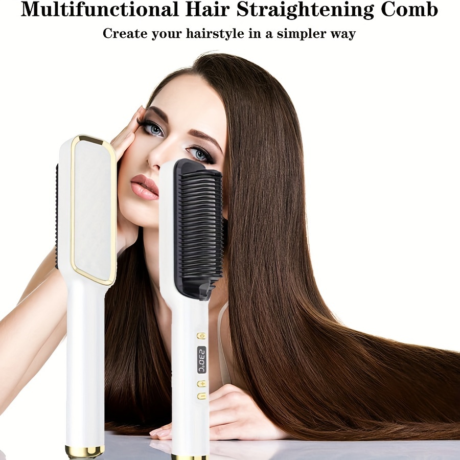 electric hair straightener brush multi purpose hot comb for straightening curling dual voltage wet dry use anti frizz with temperature control and auto shut off function details 5