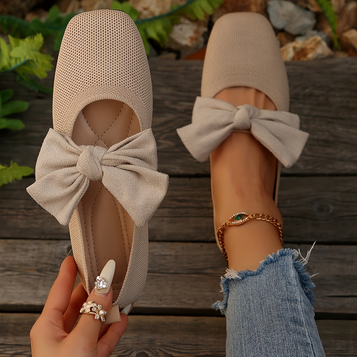 womens breathable lightweight slip on flat shoes with bow detail plus size women shoes