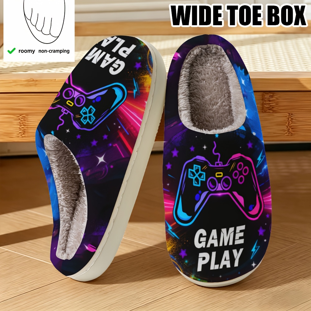 TEMU Wide Toe Box Home Slippers For Men Women Printed Indoor Shoes Warm Casual House Footwear Everyday Use