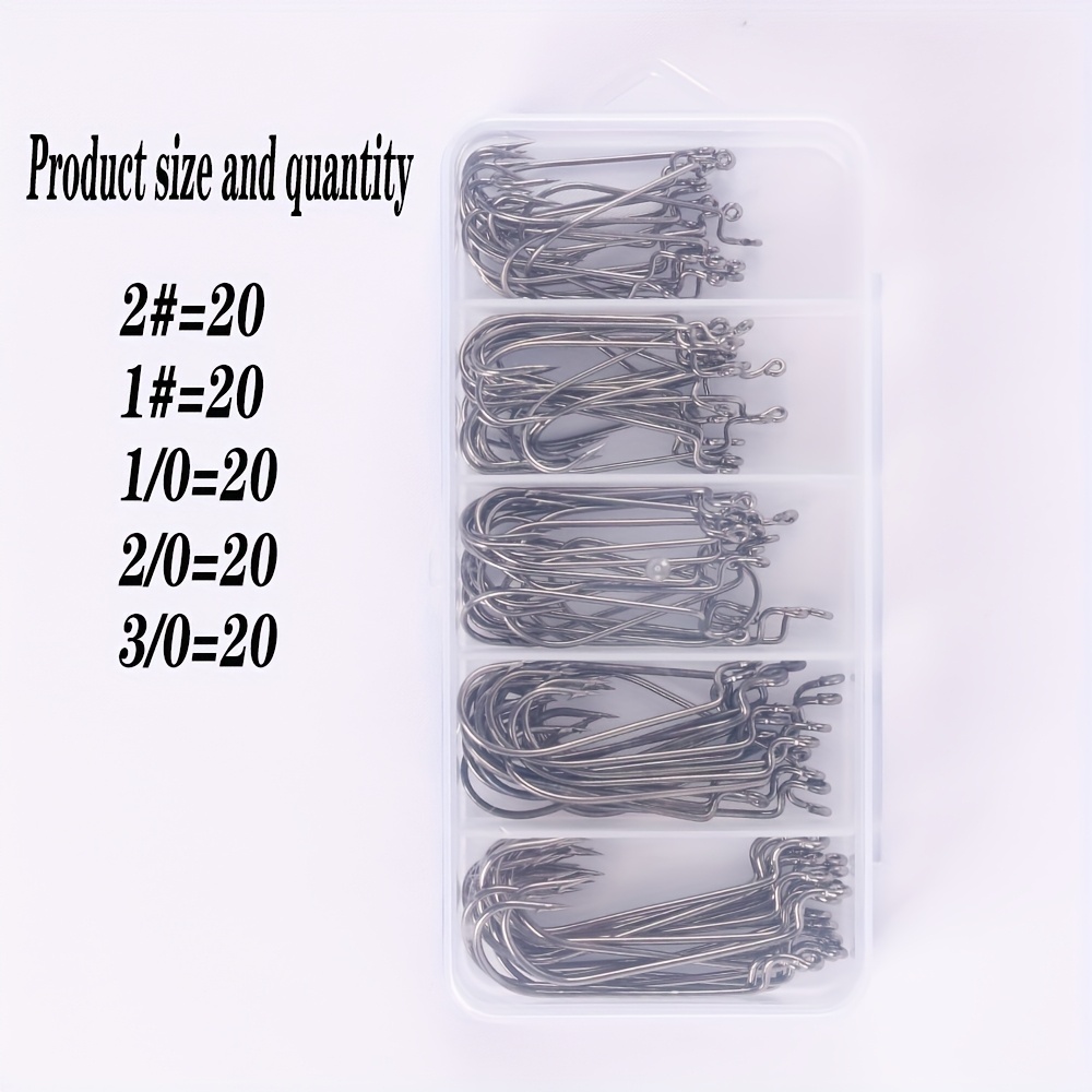 TEMU 50/100pcs/box Fishing Offset Worm Hooks Ewg-offset Mixed Size Fishing Hooks Round Bend Offset Worm Hooks Wide Hooks With Barbed Shank #2 #1 1/0