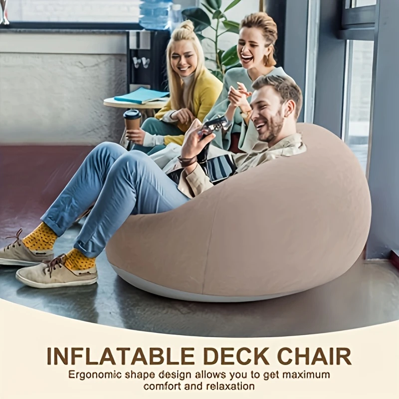 1pc sac de haricot moderne confortable gonflable - en pvc durable, adapté , à coucher, létude, lutilisation intérieure et extérieure, design pliable, facile à , pas besoin de recharge - disponible en /vert/rouge. détails 4
