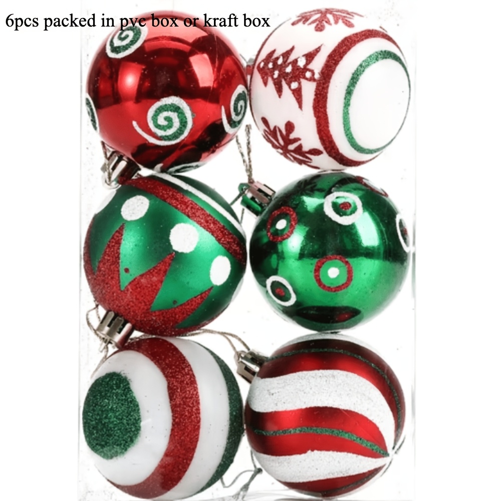 TEMU Lot de 6 boules de Noël de 6 cm / 2,36 pouces, décorations pour sapin de Noël, ornements de Noël rouges, verts et , décorations miniatures pour