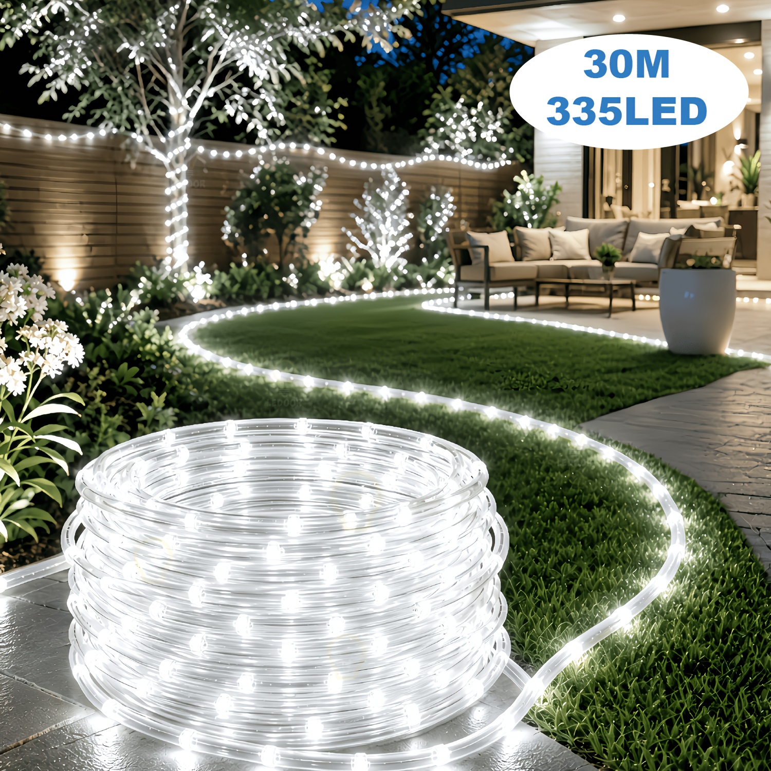 TEMU Tube solaire 1 pièce, guirlande lumineuse à tube LED 115/225/335, 12 d'éclairage, lumière décorative pour Noël, convient pour porche, cour, ,