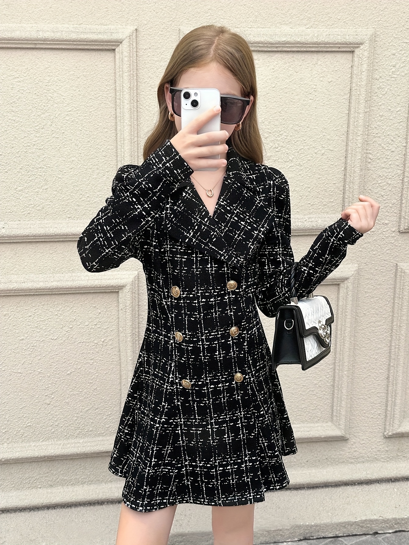 a stylish urban long sleeve jacket black featuring a lapel design double breasted buttons and a fitted waist with golden metal buttons it has a military     casual school wear during the autumn and winter   this j Product details 3