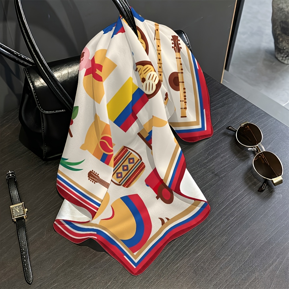 TEMU Foulard 2D plat à motif de bus colombien - traditionnel folklorique en collage, adapté à l'extérieur, coupe-vent et lavable à /nettoyable à sec,