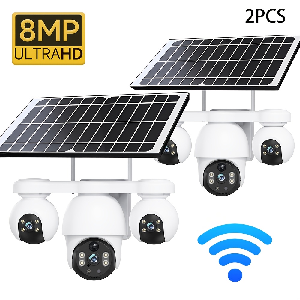 TEMU 2pcs V380max Security Cameras | 8mp Recording, Supports 2.4ghz Wi-fi, Solar-powered Wireless Monitoring System, Color Night Vision, , Six-motor