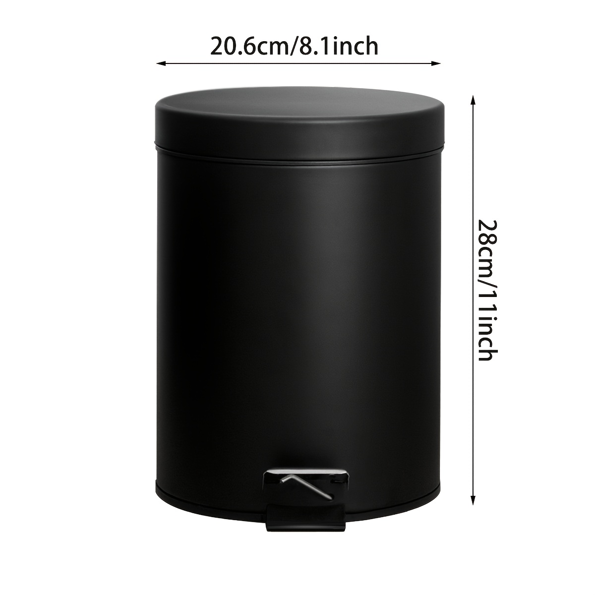 1pc 3l/5l Matte Black Round Trash Can - Large Pedal-operated Wastebasket With Lid For Home Bathroom Use - Dual-layer Iron Cleaning Bucket For Kitchen.
