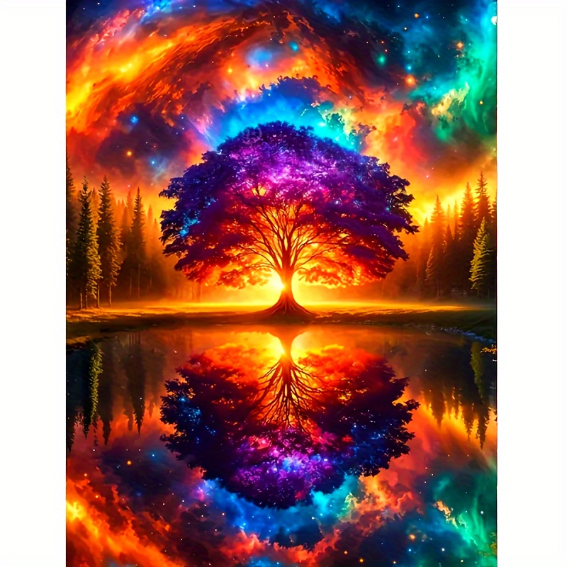Diamond Painting Tree Of The Starry Sky Landscape Mosaic Cross Diamond Collection Handmade Art Used For Office And Home Decoration Easter Festival Gift New Year Gift