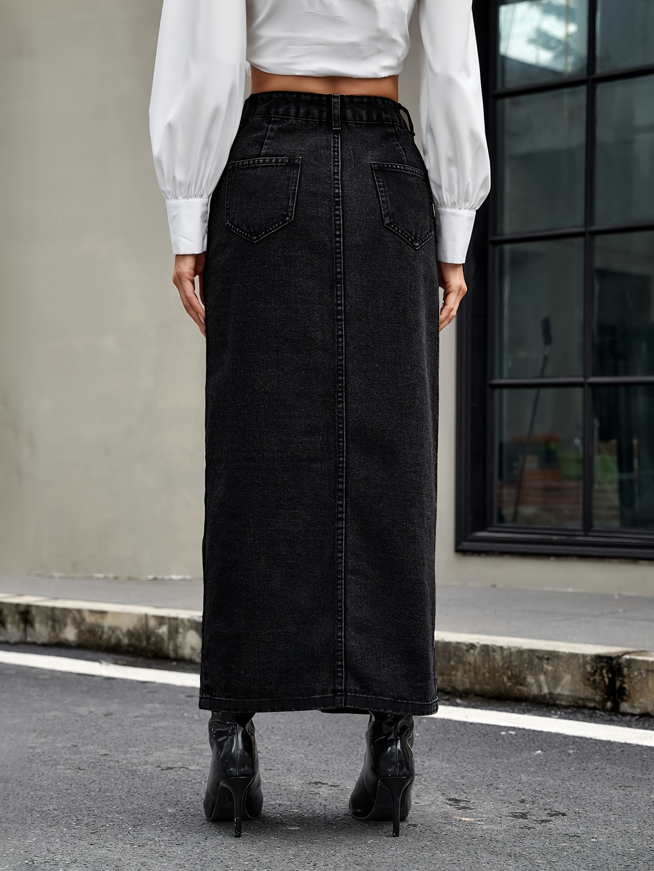 20595 1 fashionable versatile long slit denim skirt - Temu South