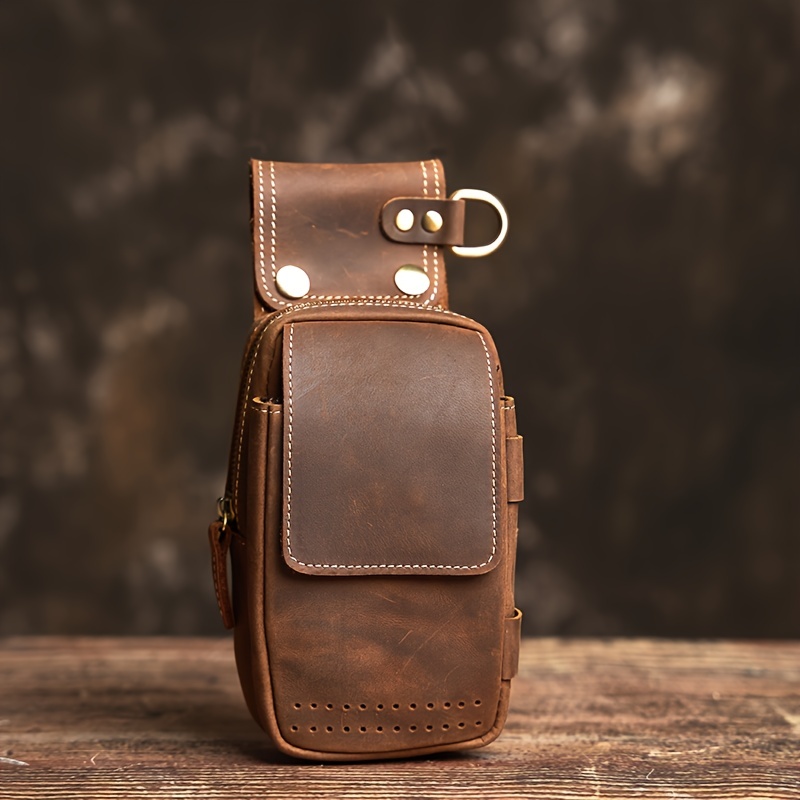 mens vintage leather phone pouch casual waist Temu Mauritius