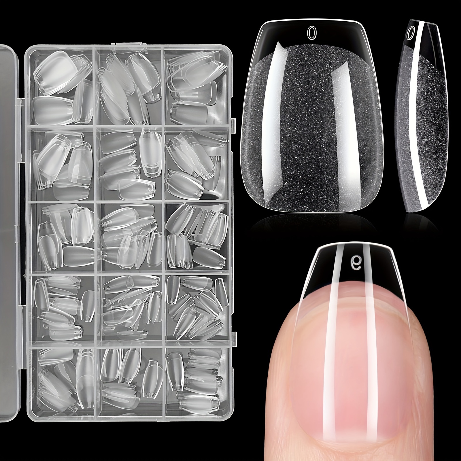 

330pcs/box, Coffin Nail Tips Set, 15 Sizes, Soft Gel Clear, Half Matte & Full Cover Short Ballet Nails, Pre-filed Acrylic Press-ons For Diy Nail Extension & Manicure