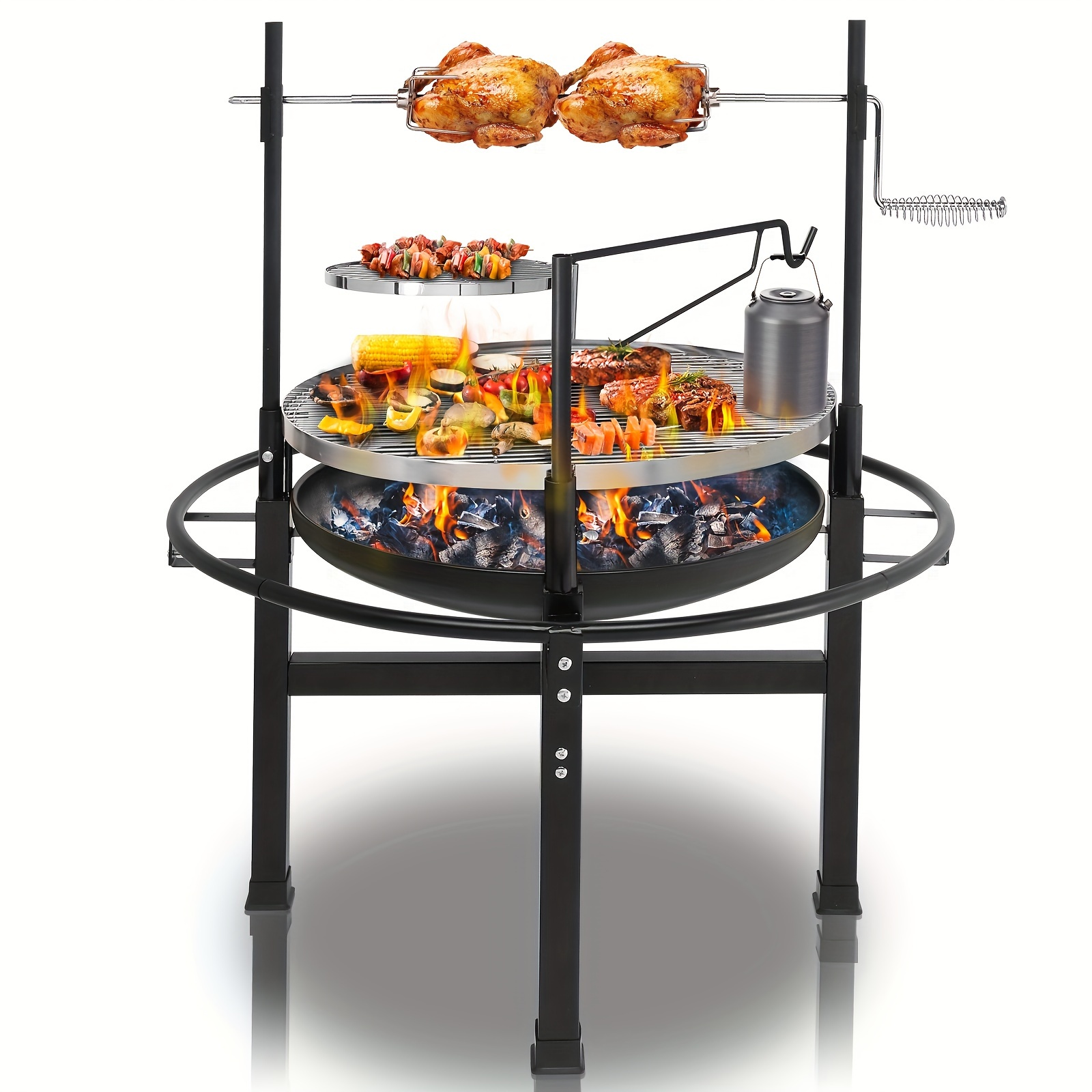 

1pc, Barbecue Grill, 85*85*108cm Round Bbq Grill, Fire Pit With Grills, Wood Burning Fire Pits With Adjustable Swivel Cooking Grate For Outside Bbq Patio Picnic Party