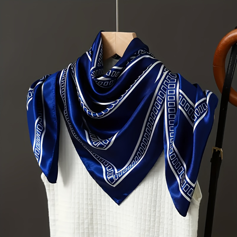 TEMU Elegant Black And White Geometric Scarf, 35.43x35.43 Inches - Lightweight And Breathable, A Stylish Neck Accessory For Women, An Ideal Accessory