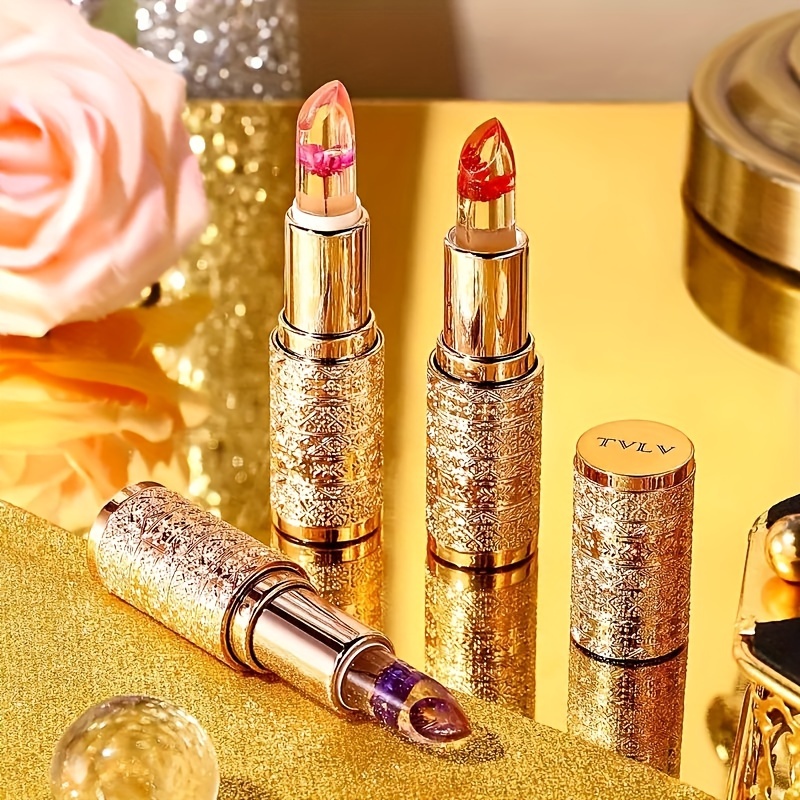 3pcs Petals Flowers Jelly Color Changing Lip Balm Lipstick, Jelly Color Changing Lip Balm, Moisturizing, Smooth Glossy Lips, Transparent And Temperature Changing