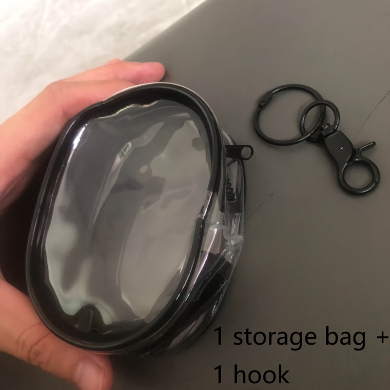 TEMU 2pcs 1 Storage Bag, 1 Keychain Single-piece Keychain Storage Bag, Black And White Scheme, Transparent Body With Zipper Seal Design, For Storing