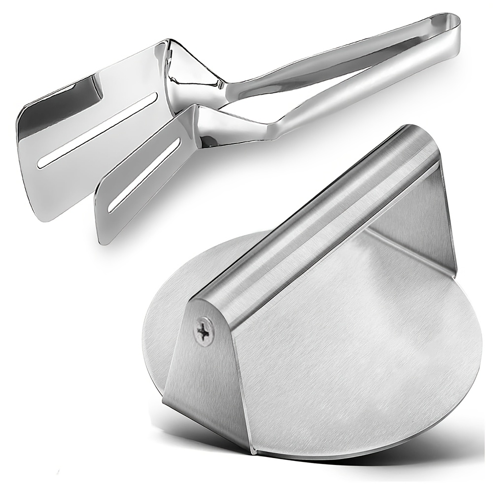 TEMU 2pcs Stainless Steel Burger Press & Grill Spatula - Steak And Burger Maker, Ergonomic For Meat Pressing - Suitable For Modern Kitchen Tools For