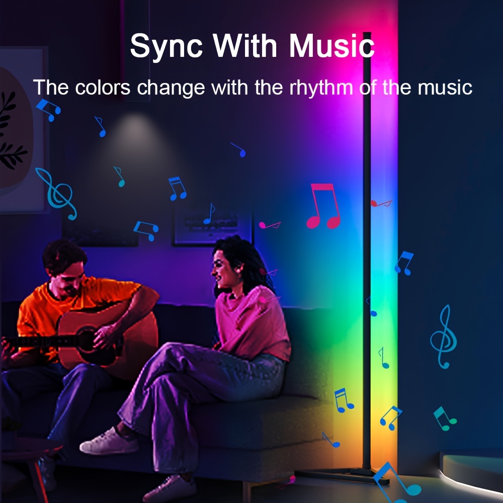 1pc rgb ic floor lamp led corner lamp with smart app remote control music sync dimmable timer rgb dream color changing modern standing ambience light for christmas bedroom living gaming room details 7