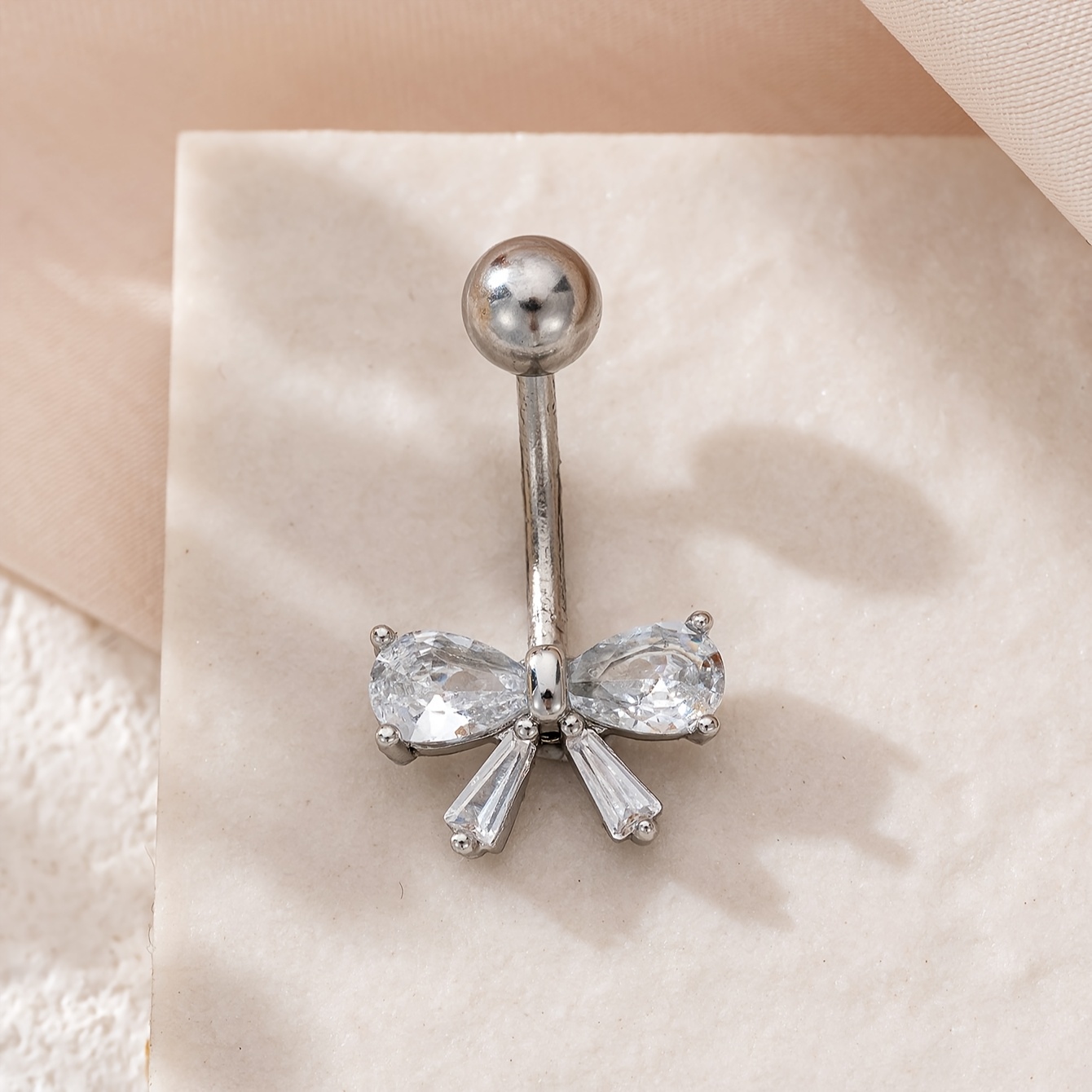 Image of 1pc Women's Fashion Navel Ring, Exquisite Small Synthetic Synthetic Zirconia Inlaid Piercing Navel Ring, Music Festival And Party Jewelry