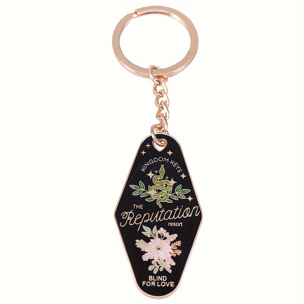 

Enamel Snake & Flowers Keychain - Metal Motel Key Design, Plant Theme, Decorative Ring Buckle For Keys, Thanksgiving Day Gift, Single Piece - Family Keychain For Love & Music Enthusiasts