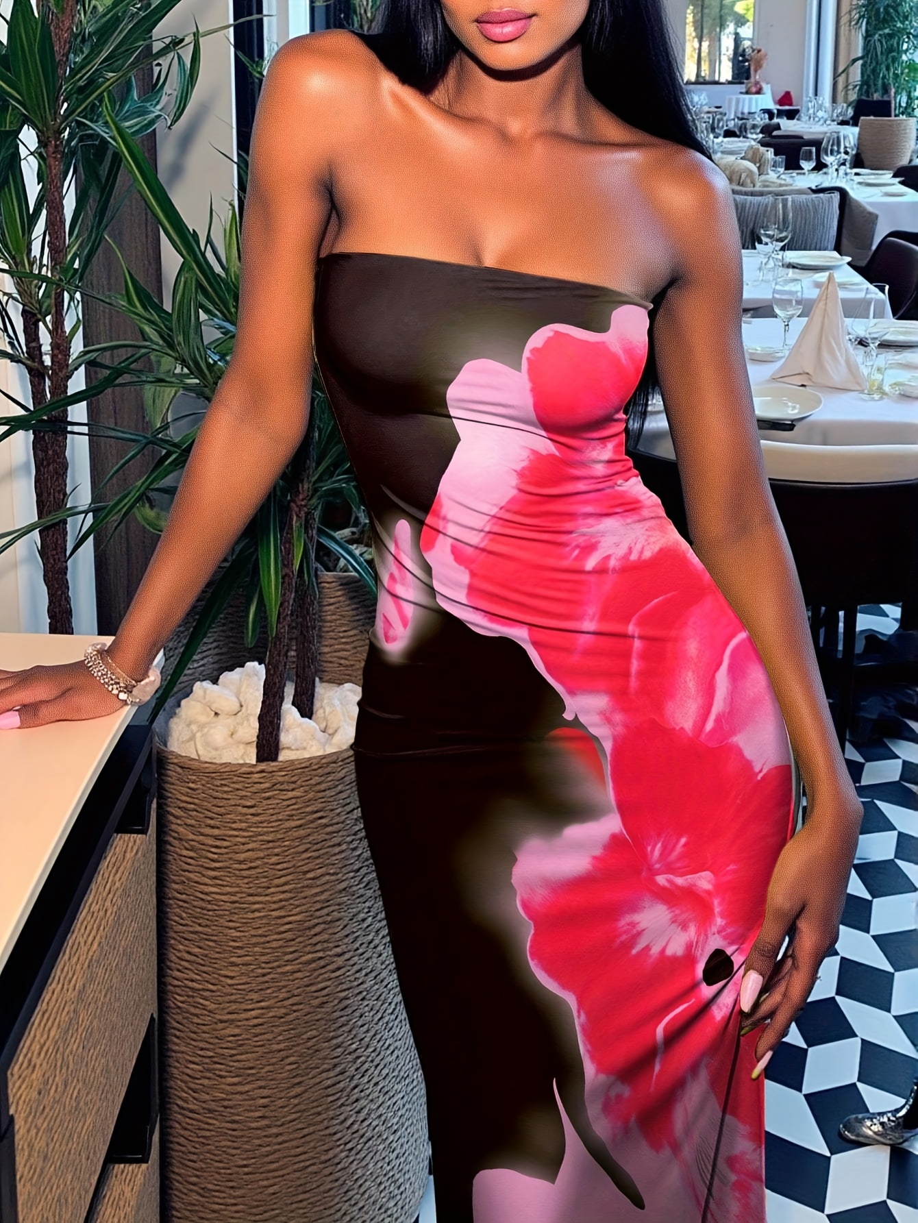 Women'S Elegant Floral Gradient Print Off-Shoulder Fitted Mini Dress for Summer