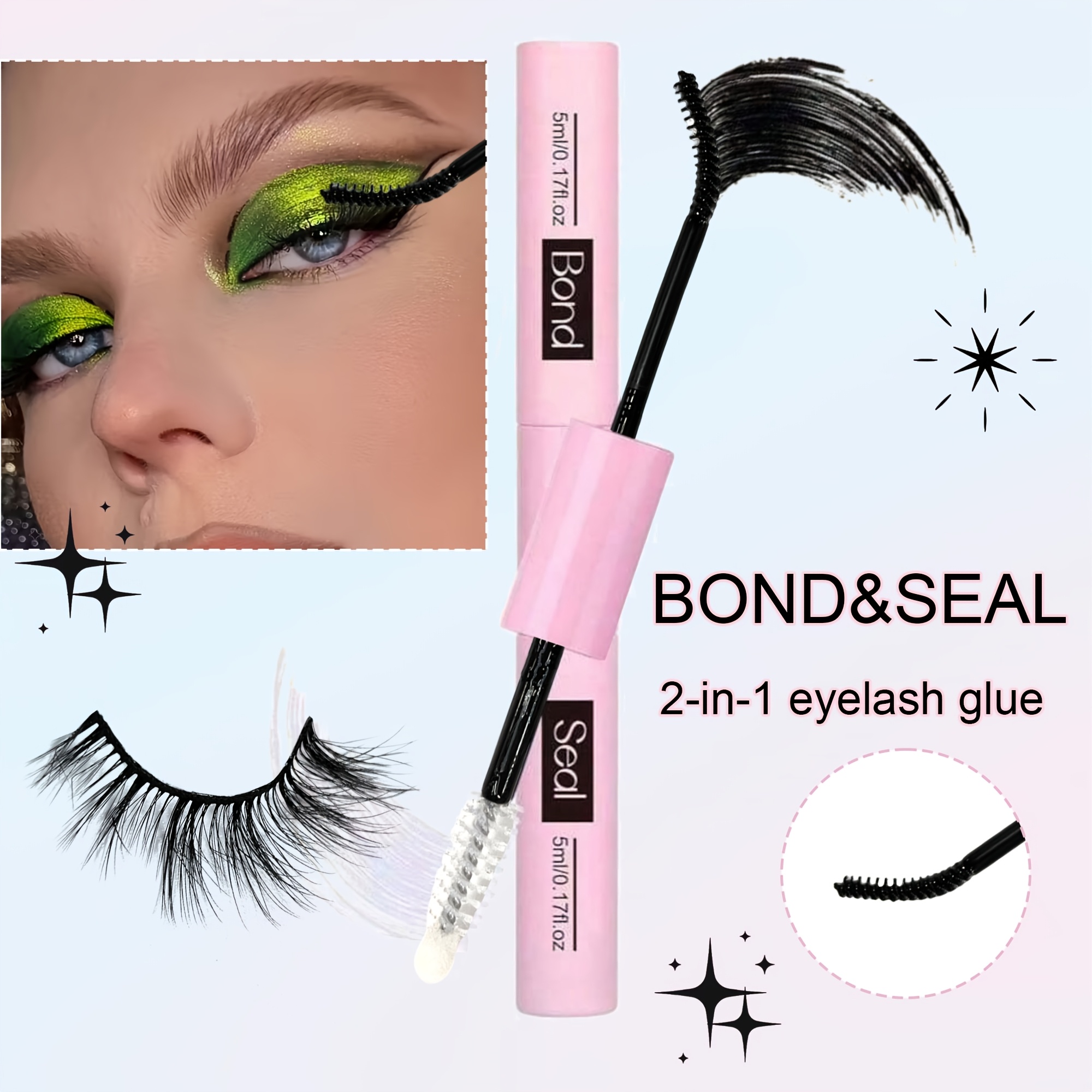 Image of Dual-ended False Eyelash Pen With Self-adhesive Gel & Sealant - Quick-dry, Long-lasting Dual Tip Lash Glue In A Pink Applicator Tube - Perfect For Makeup And Lash Enhancements, Lash Additions