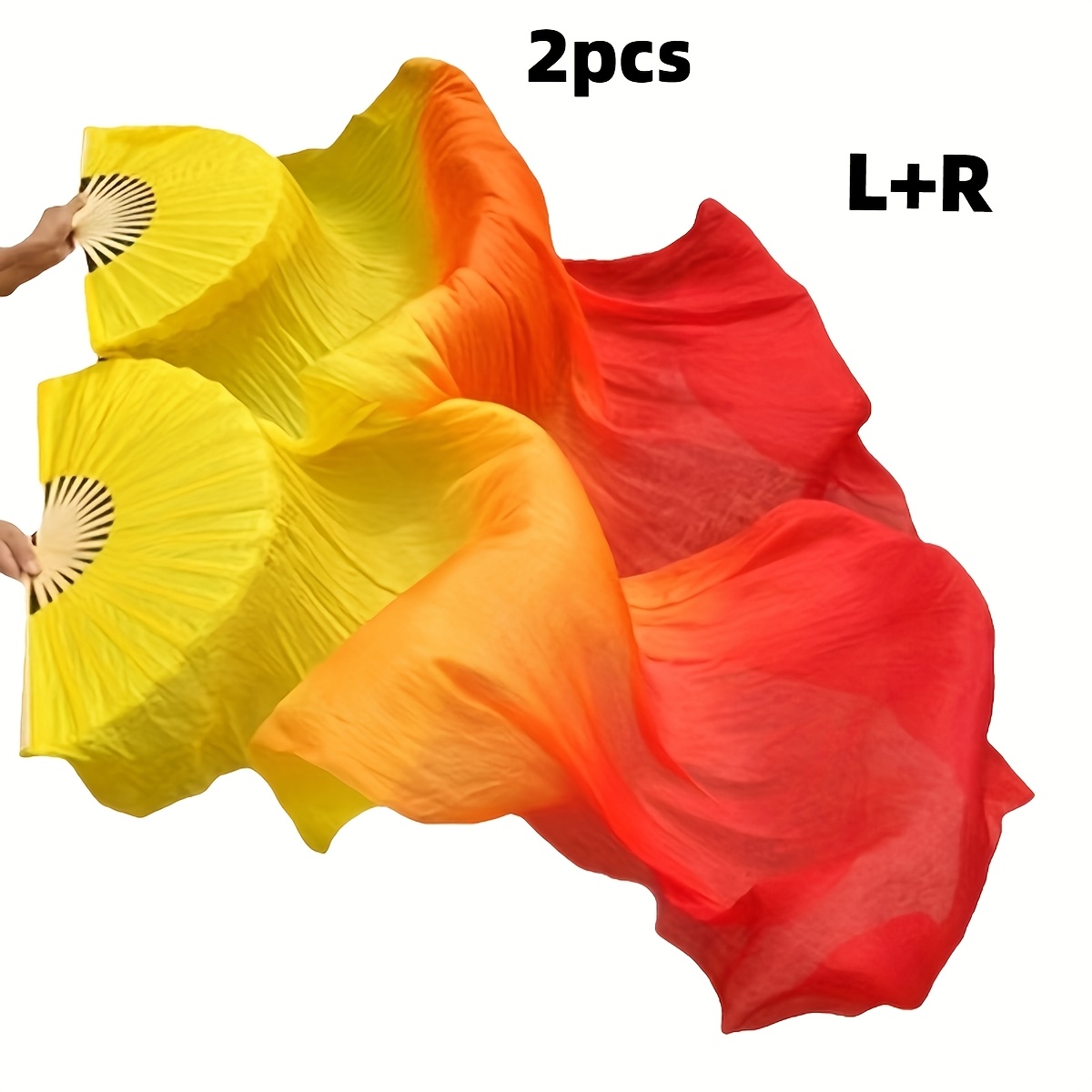 TEMU 2pcs Women's Dance Fans - Left & Right Colorful Long Folding Bamboo Suitable For Performance, Party Wear, Dance Costume Accessories | Vibrant