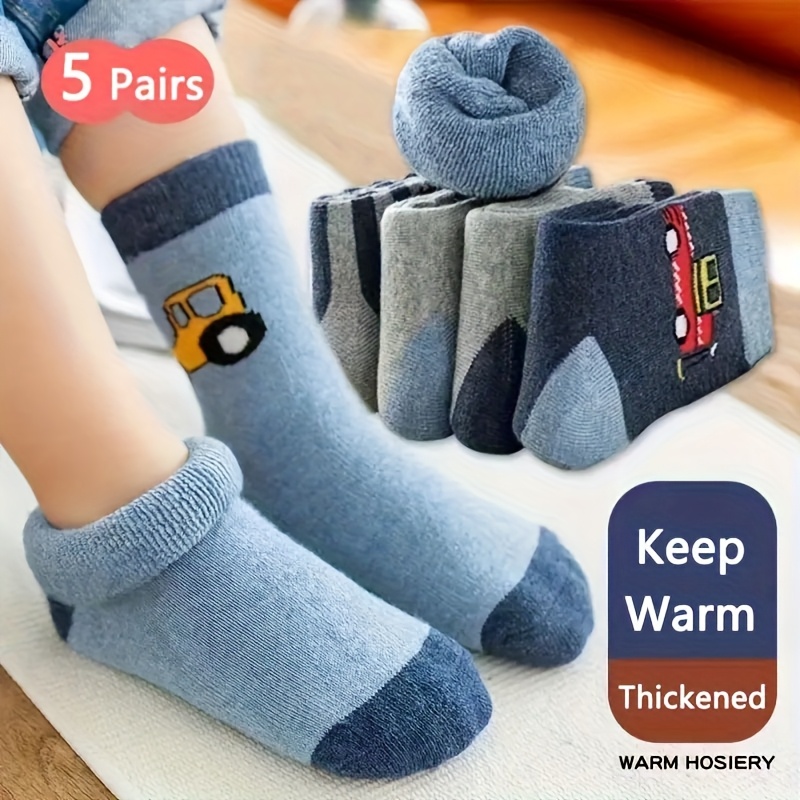 Image of 5-pair Girls' Cartoon Car Socks - Breathable, Comfortable, Polyester Blend, Thickened Children's Footwear, Hand Wash Only | -like Sock Design | Durable Knitted Fabric, Cute Socks