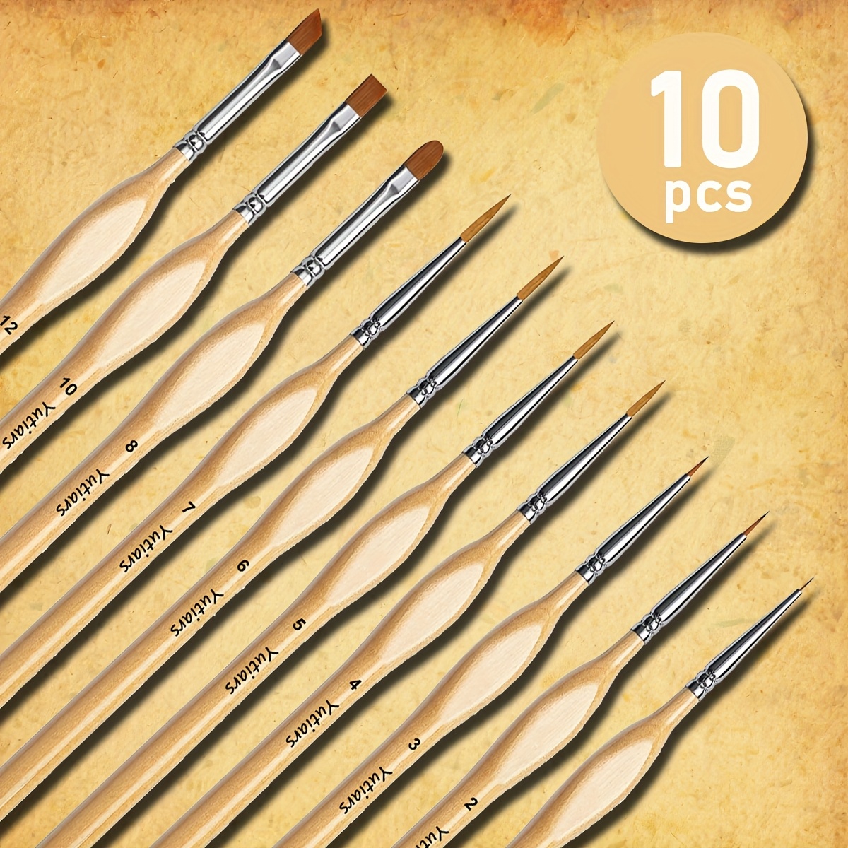 10 Styles Wooden Nylon Brush Set, Ideal For Art Paint Brush Set- Nylon Brush Hair For Acrylic, Watercolors, Oil Paintings, Handicrafts And Model For Artworks