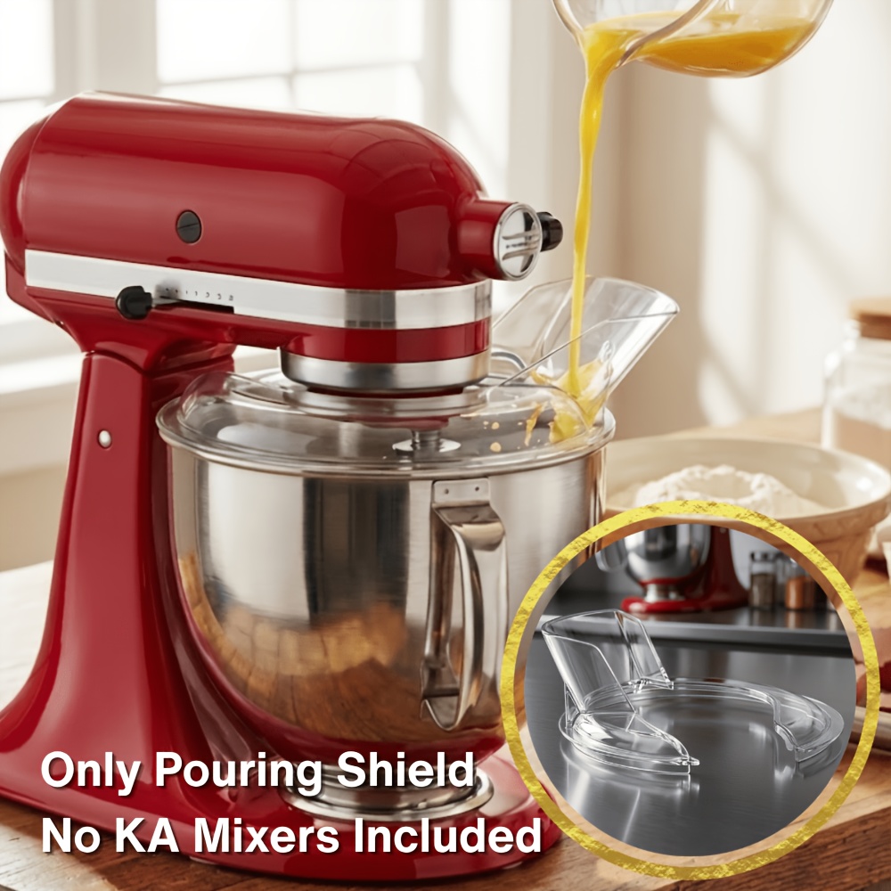 TEMU Clear Splatter Guard With Wide Pouring Chute For Stand Mixers, Bowl Cover Component, Compatible With Kitchenaid 4.5 5 Qt Tilt Head Stainless Bowls