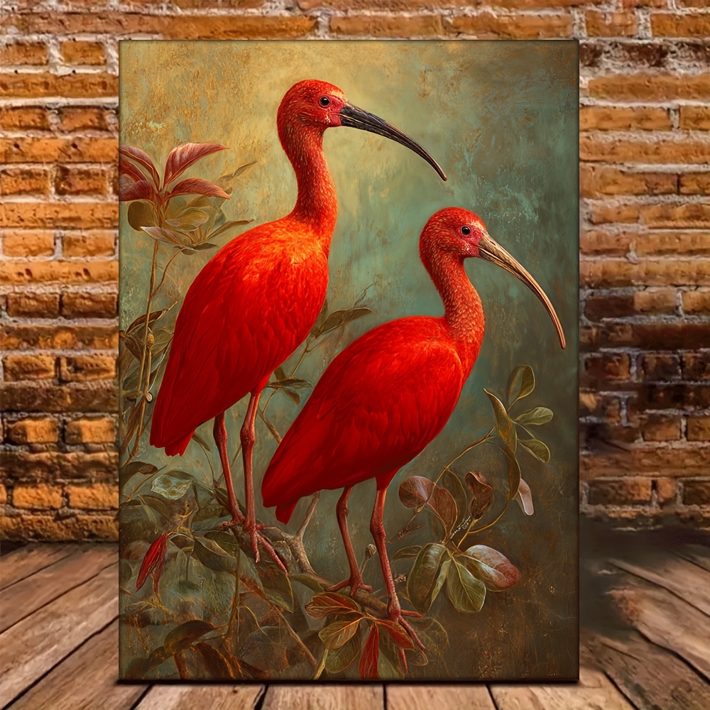 TEMU 2d Flat, 2d Flat, 1pc Hand-painted Oil Painting Of The Trinidad & Tobago Ibis | 30.48x40.64 Cm Square Red Bird Art, High-definition Wrapped