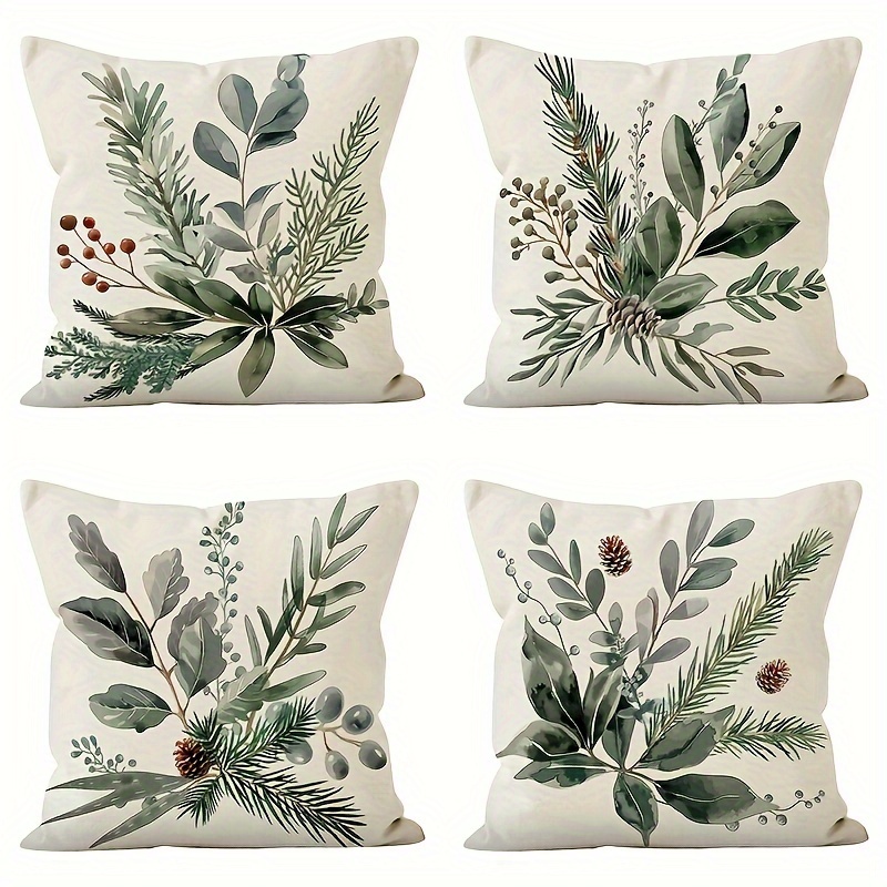 

A Set Of 4 New Winter Christmas Pillowcases With Print, Home Sofa Decoration Pillowcase, 18x18 Inches - Single-sided Printing, No Pillow