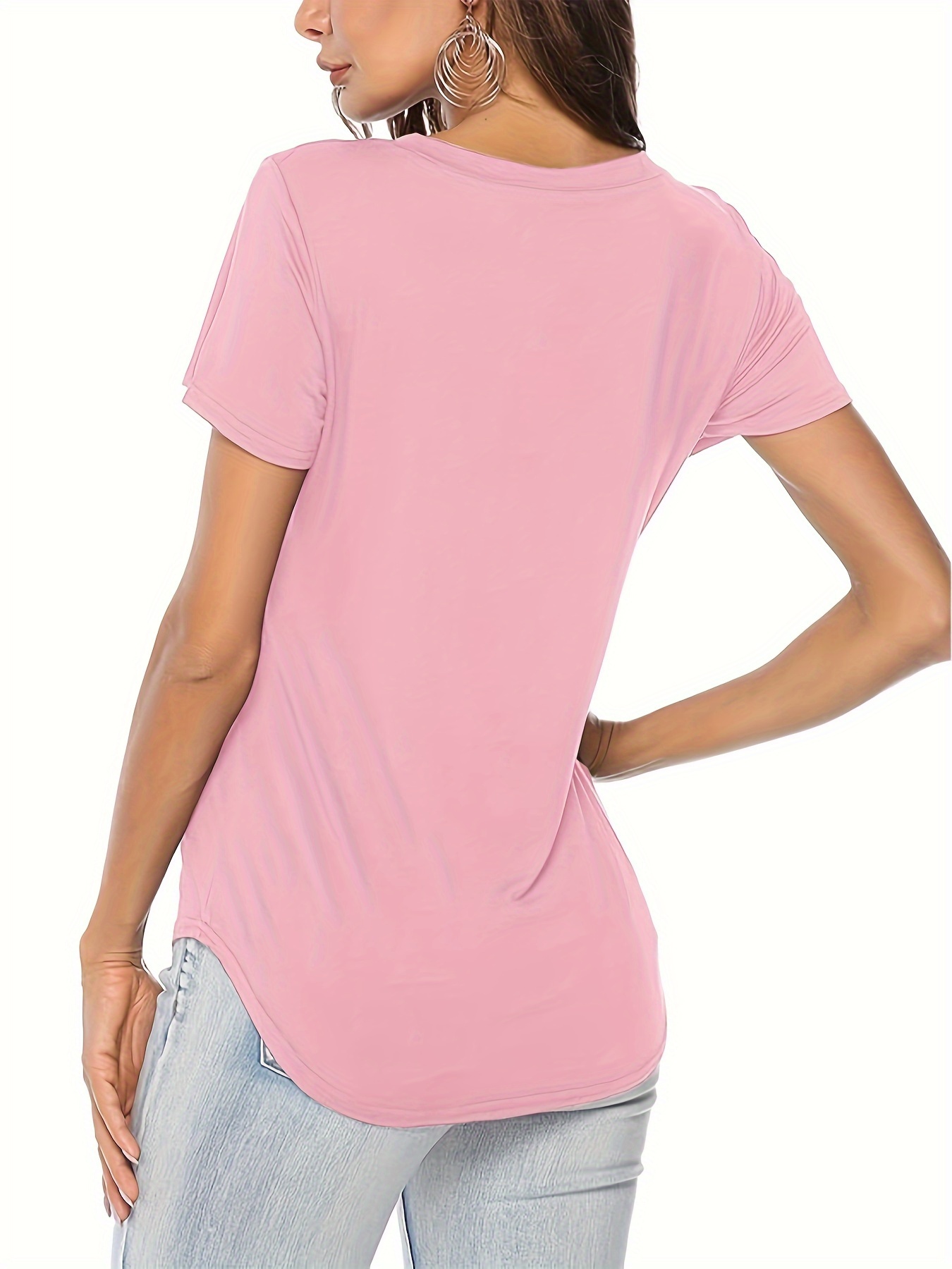 Solid Color Casual Short Sleeve T-shirt, V-Neck Running Sports Tee, Women's Activewear