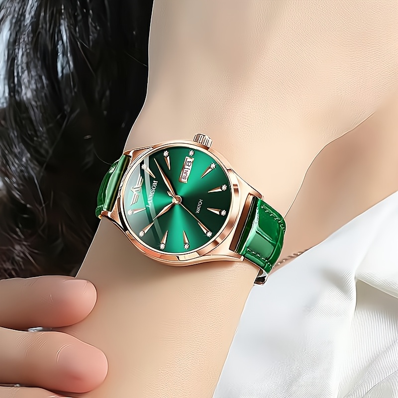 1 Nieuwe Stijlvolle en Casual PU-leren Trendy, Elegante, Verfijnde, Simpele en Veelzijdige Zakelijke Dameshorloge met Quartz. Toont Weekdag, Datum en is een Ideale Cadeaukeuze voor Verjaardagen, Feestdagen, Jubilea, of als Cadeau voor Jezelf, Familie, Geliefden of Vrienden