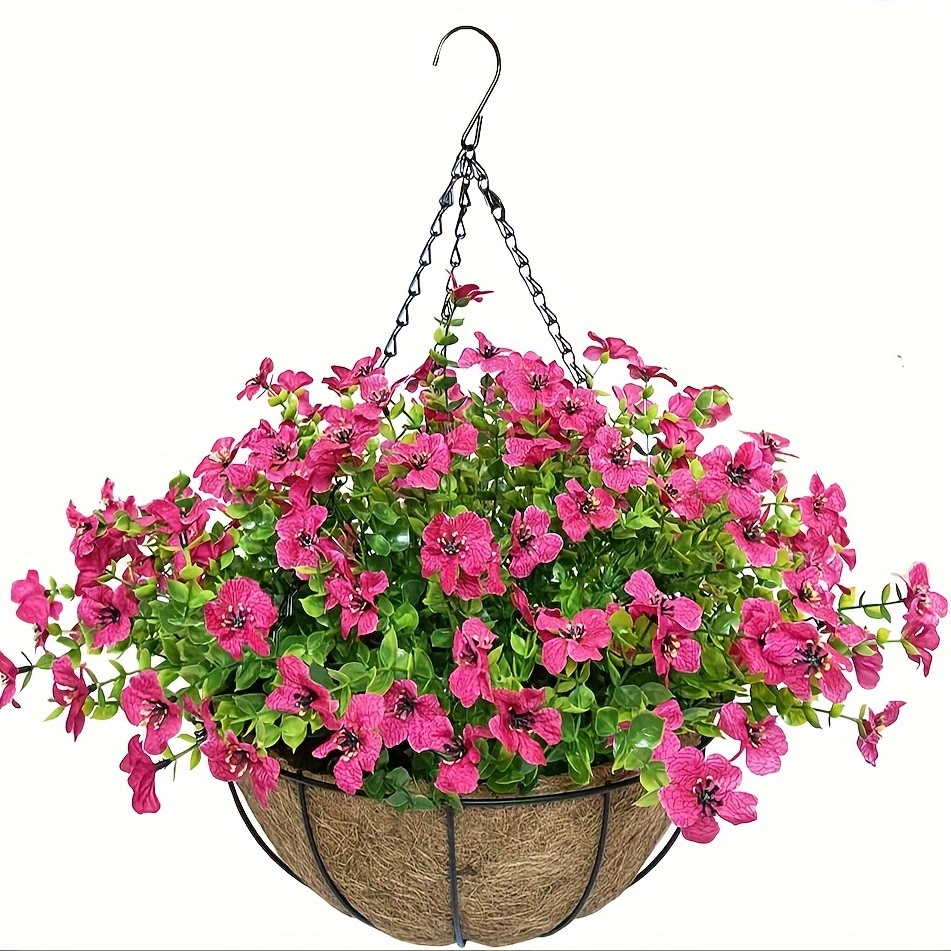 

1set, Artificial Hanging Plants Flowers With 8in Basket For Outdoor Spring Decor, Faux Silk Daisy Eucalyptus In Pot Planter Look Real, Uv Resistant Porch Home Indoor Patio Balcony Yard Decoration