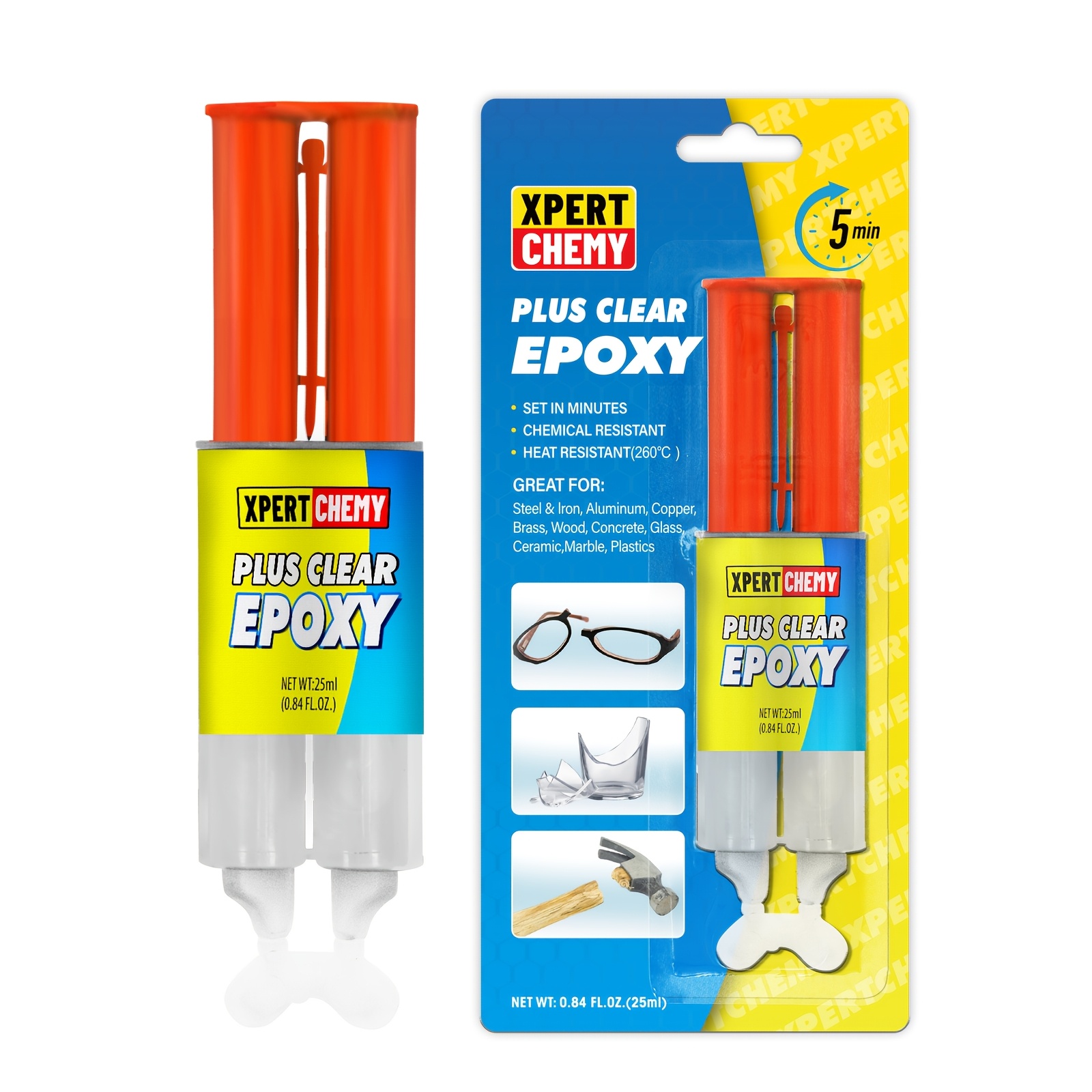 2 part clear epoxy 5 minute epoxy   0 84 ounce   rapid cure golf wood plastic and metal etc waterproof   high temperature  