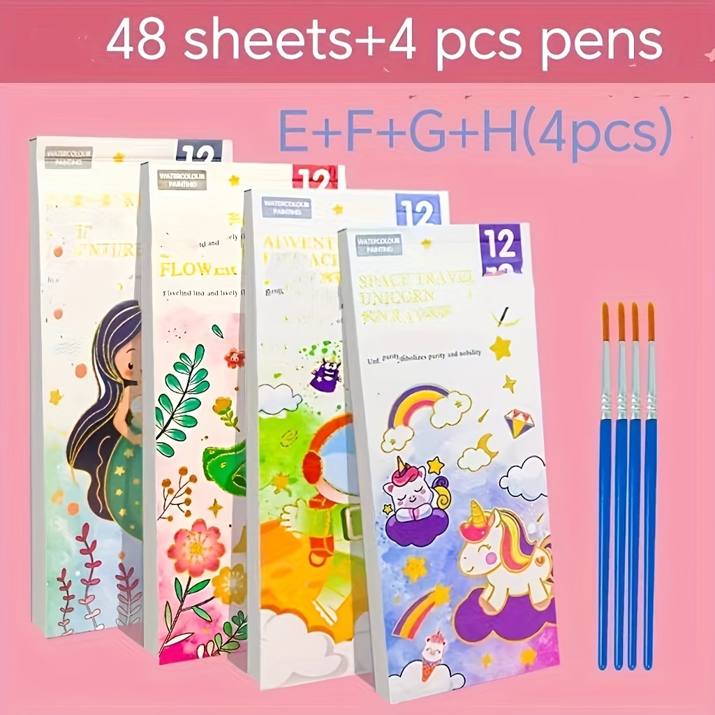 

4pcs/set, 48 Sheets Of Paper And 4 Pens, Watercolor Filled Bookmarks, Magical Watercolor Paper With Wonderful Forest Paint, Painting Watercolor Kit For , Thanksgiving And Gifts