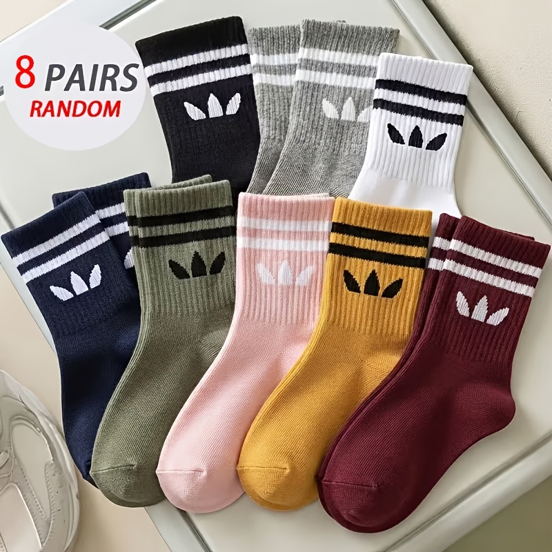 TEMU Random 8-pair Women's And Men's Socks, Trendy Couple Socks, Mid-calf Socks, Fashionable And Versatile Striped Socks, Black And White Socks