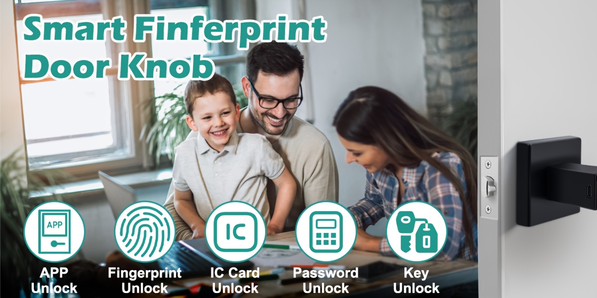Cerradura Inteligente de Puerta con 1 Pin/Huella Digital/APP/Tarjeta IC/Control Remoto - Entrada Sin Llave Cerradura Electrónica con Alertas Similares a la Alarma Antirrobo, Apertura Forzosa y Respaldo, Bloqueo Intelligent para Hogar/Oficina/Hotel Compatible con Smartphones & Tarjetas (No Incluidos) Sistema Moderno de Seguridad con Escáner Dactilar, Control por App, Opciones Múltiples de Desbloqueo e Función de Desbloqueo Remoto, Manija Intelectual del Cerrojo Deportivo