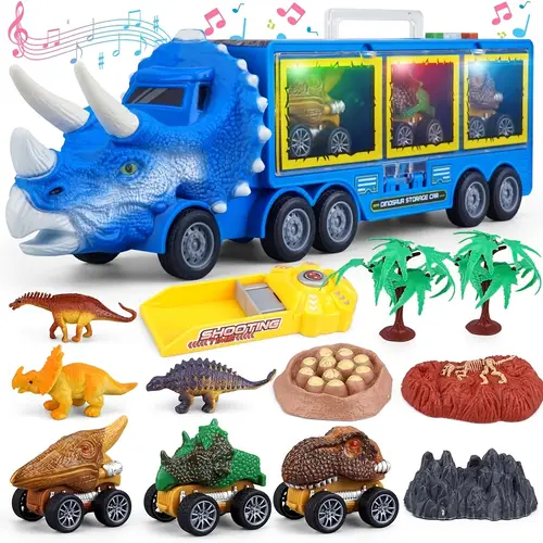childrens dinosaur toy simulation triceratops animal dinosaur storage vehicle vocal sound toys dinosaur car with car tracks for boys and girls blue green