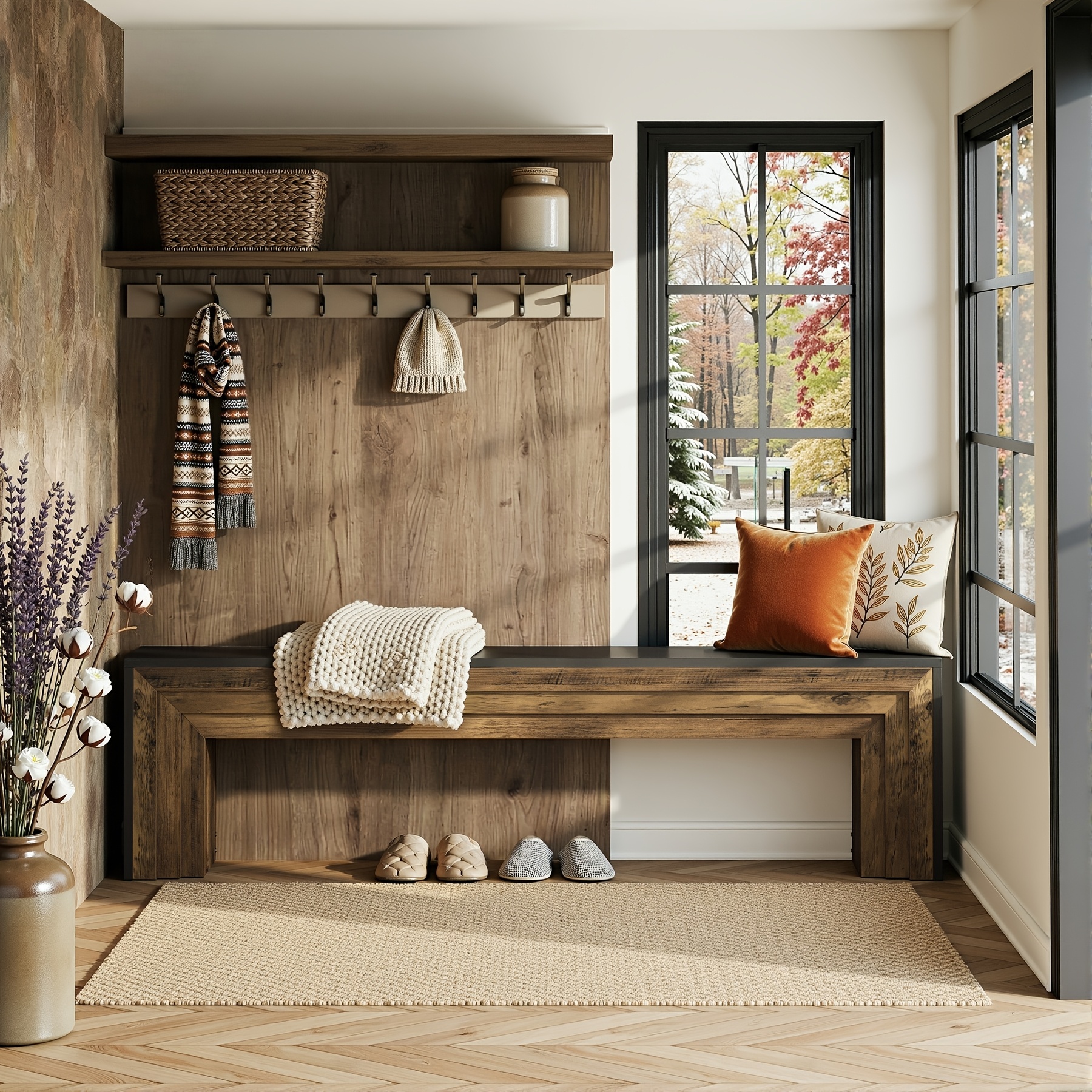 70.9" Rustic Wooden Dining Bench - Modern Farmhouse Style