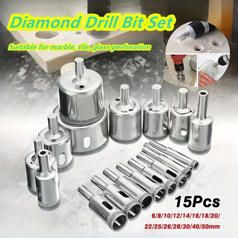 

10/15pcs Tile Marble Glass Hole Kit, Diamond Drill Bit Set, Diamond Drill Bits, For Glass Ceramic Marble Porcelain, Tile