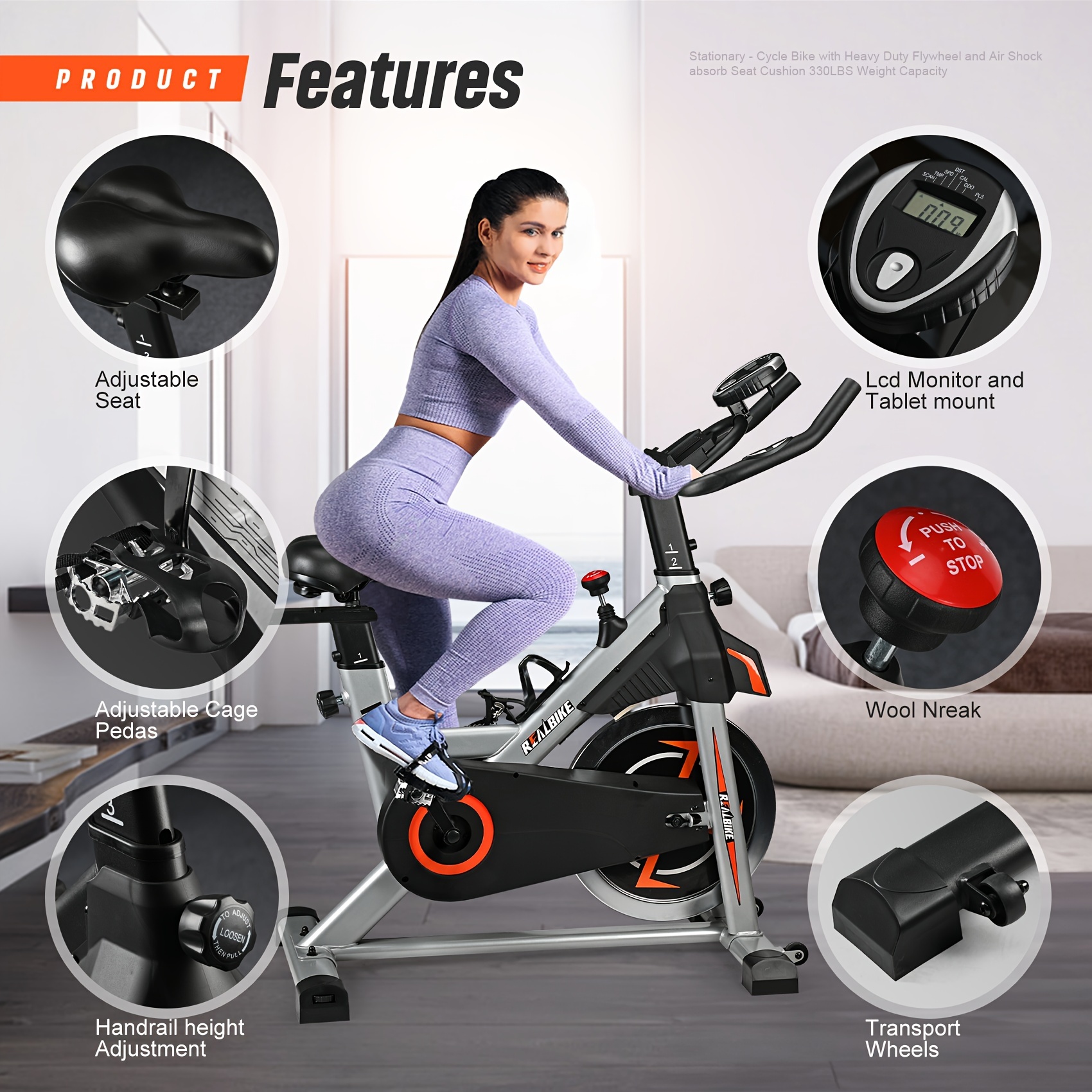 

1pc Exercise Bike, Adjustable Indoor Cycling Bike, For Home Gym Fitness, With 350lbs/300lbs Weight Capacity