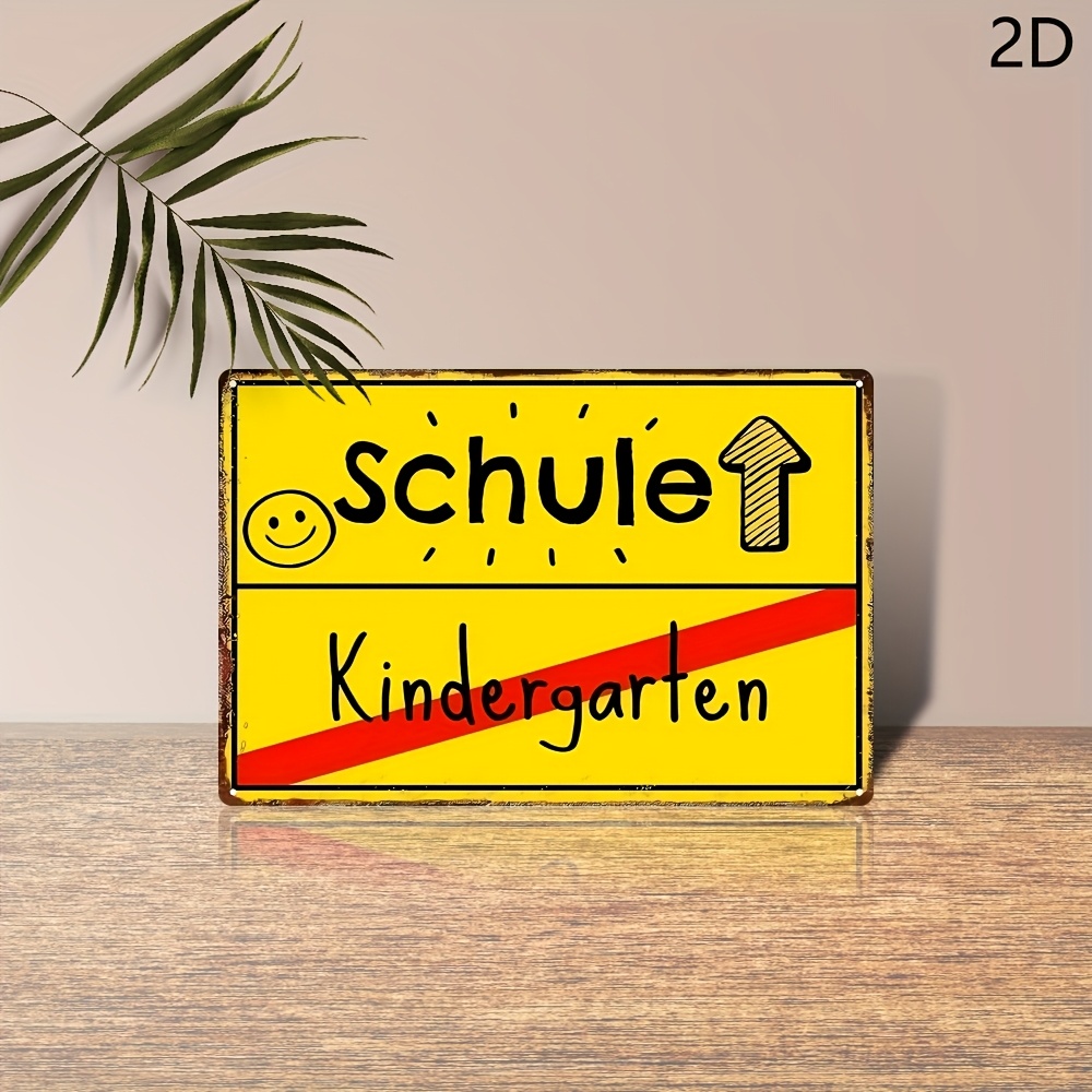 TEMU 1pc Retro German "schule Kindergarten" Metal Sign, 20.32x30.48cm, Red & Yellow Accents, Classic Iron Wall Decor For Home & Outdoor, Perfect For