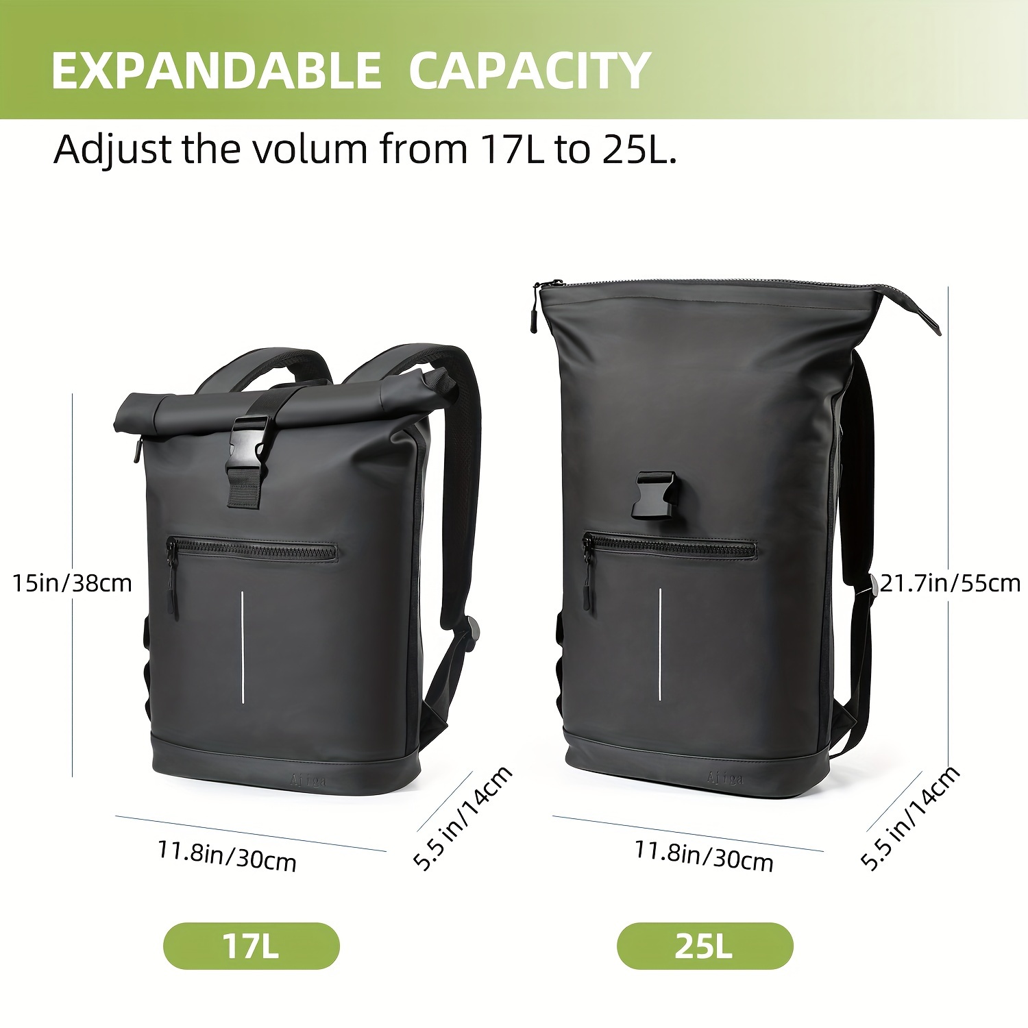 Ajiga Lightweight High Quality Travel Backpack for 43.18cm Laptop - Anti-Theft Zipper, Adjustable Shoulder Straps, Foldable Daypack for Men & Women, Black, Casual Backpack | Foldable Backpack | Adjustable Straps