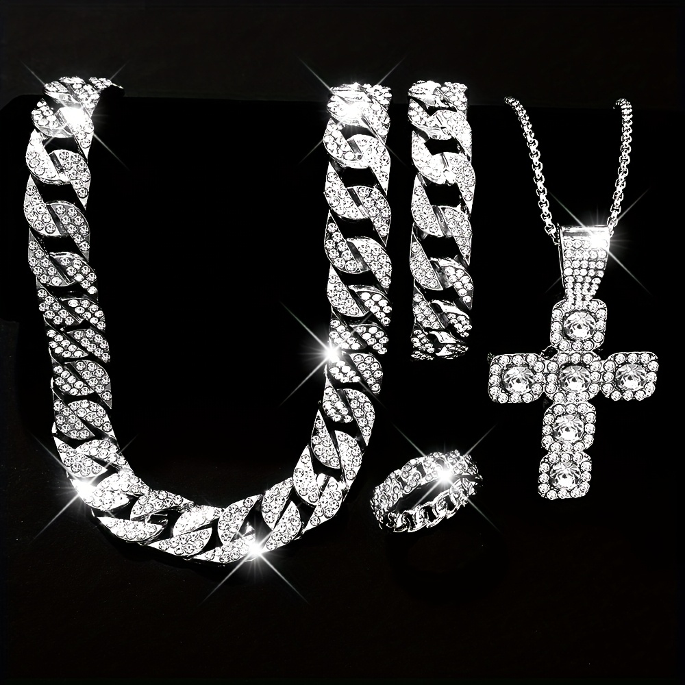 4pcs Hip Hop Jewelry Set Set, Unisex Jewelry for Men Women Party Favors