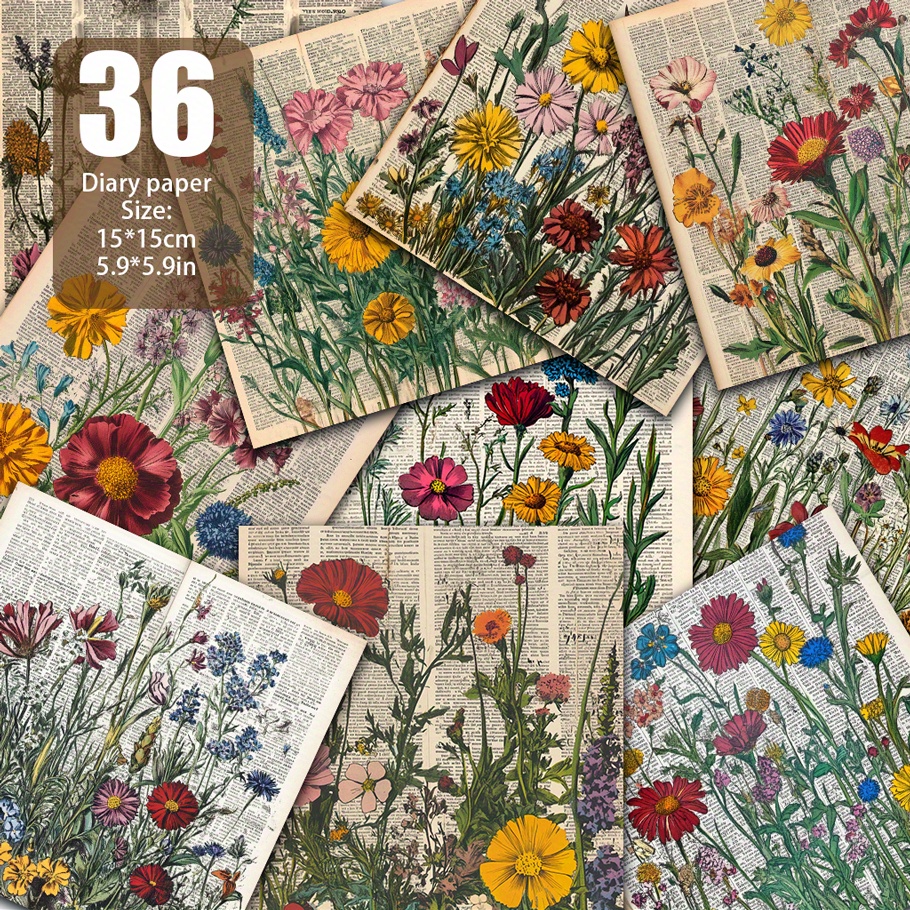 E-shop Vintage Wildblumen Zeitung Gemälde Papier, handgemachtes Papier, Materialpapier geeignet für Junk Diary handgemachte Vintage Diary Grußkarten